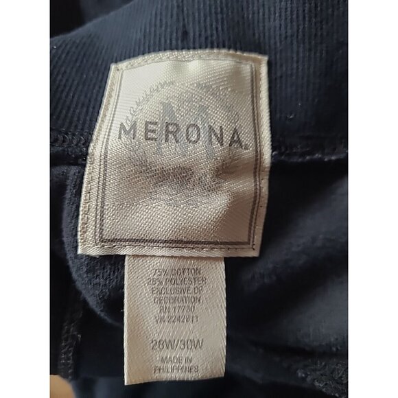 Merona Womens Track Suit 2pc Size 28W Black Velour Polyester Tie Pants Hood - Picture 15 of 16